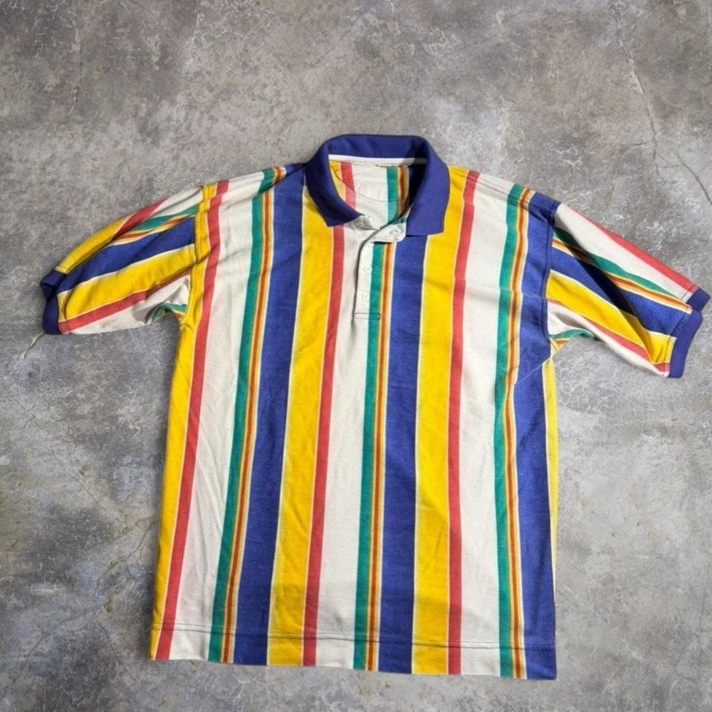 Vintage 90s Rainbow Stripe Polo Shirt Colorblock Surf Skate Preppy Polo Size XL
